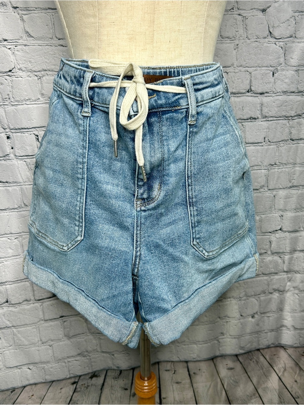 Judy Blue Light Blue High-Rise Paperbag Denim Shorts with Tie